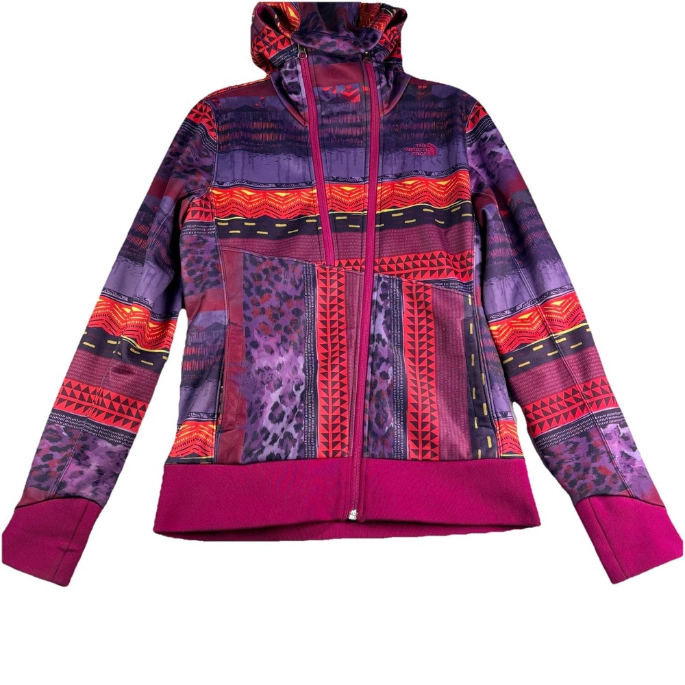North Face Double Zip Hoodie Jacket Women's S Geometric Animal Print Purple